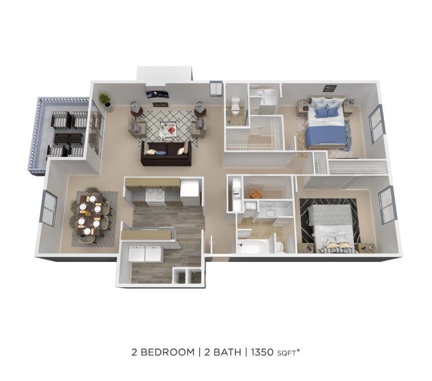 Floor Plan - Two Bedroom 2 Bath - 1,350 sqft
