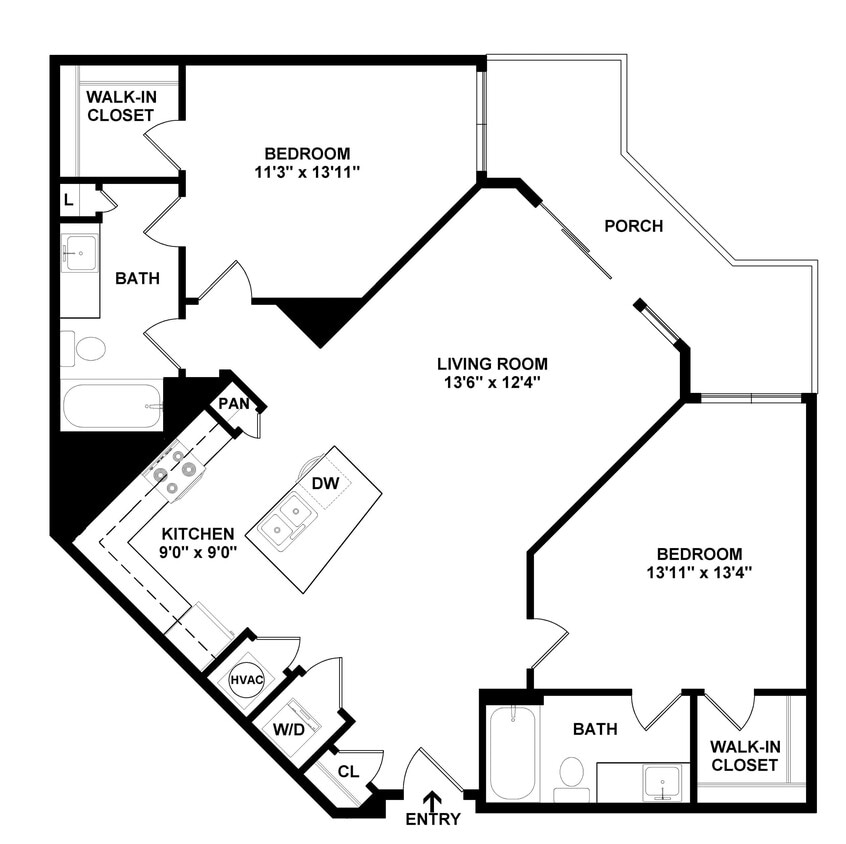 Floor Plan - 2 Bed/2 Bath-B1