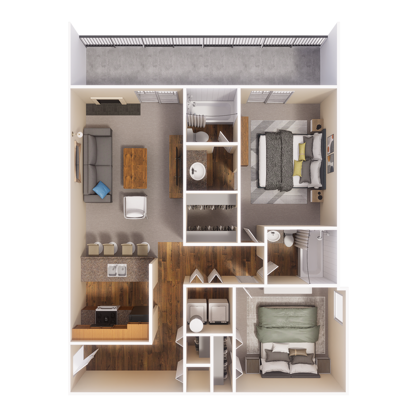Floor Plan - 2x2 990 sqft