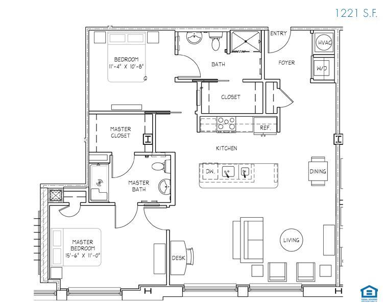 Floor Plan - 2 Bed 2 Bath