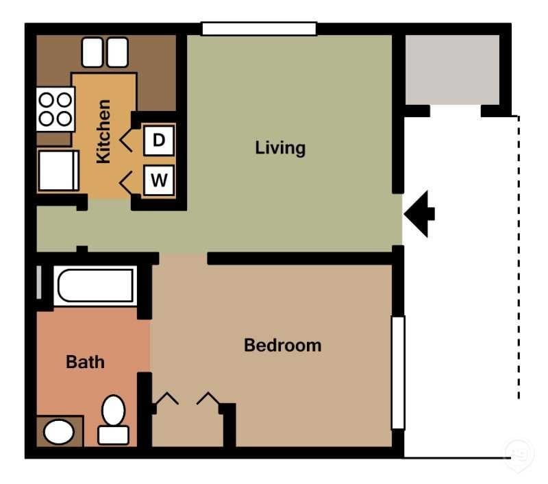 Floor Plan - 1Bed 1Bath Efficiency