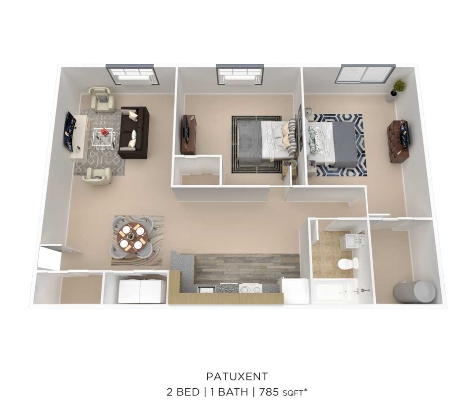Floor Plan - Two Bedroom - 785 sqft