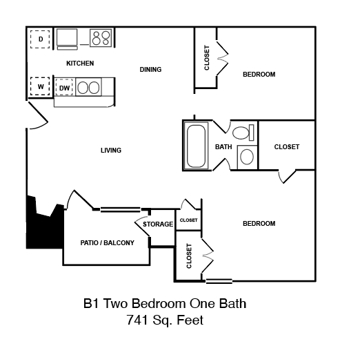 Floor Plan - B1 Two Bedroom, One Bath