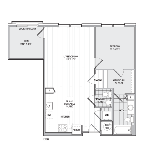 Floor Plan - 1Bed/1BathwDen-B2a