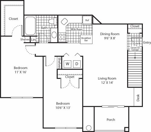 Floor Plan - Two Bed B-1 - Phase I