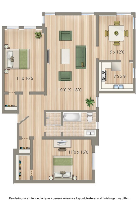 Floor Plan - 2 Bedroom 1 Bath A