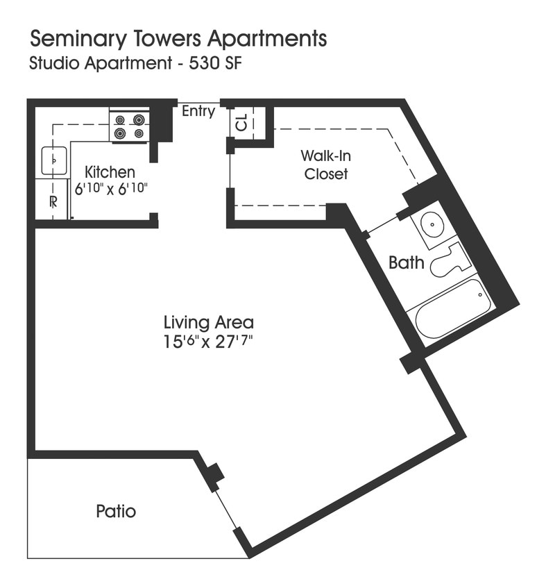 Floor Plan - Studio 1BA (530sf)