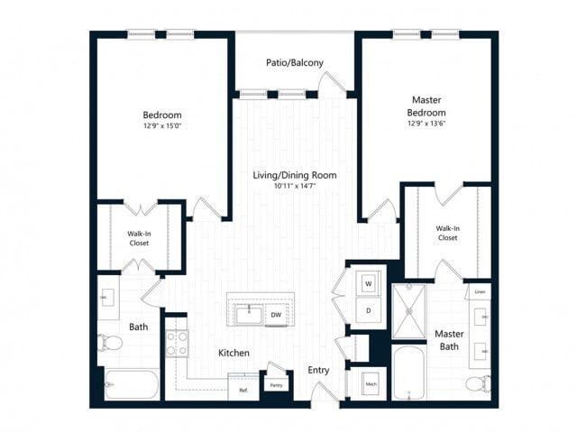 Floor Plan - Two Bedroom Two Bath (1173 SF)