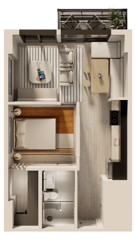 Floor Plan - Virage 1 Bedroom Furnished