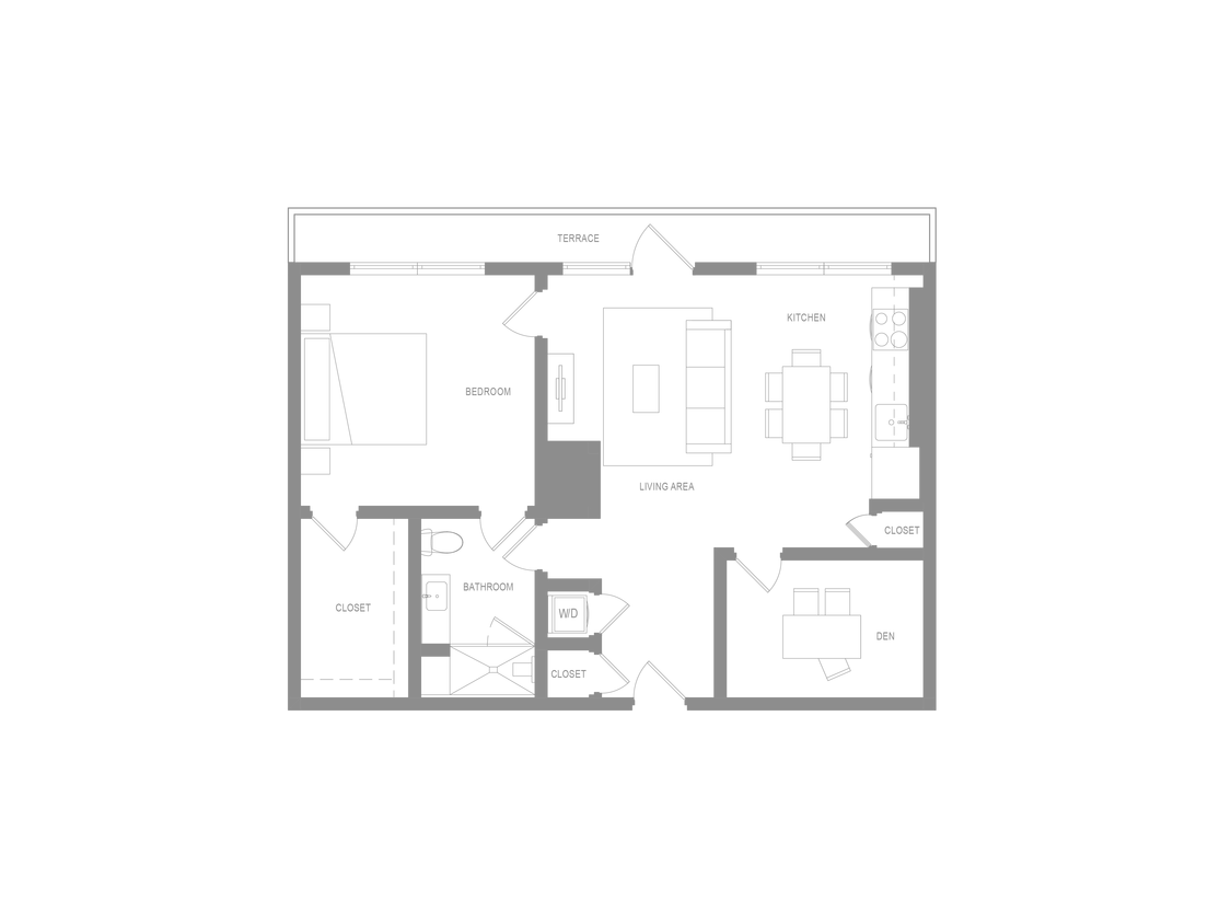 Floor Plan - Alta PHA 1 Bedroom Den B