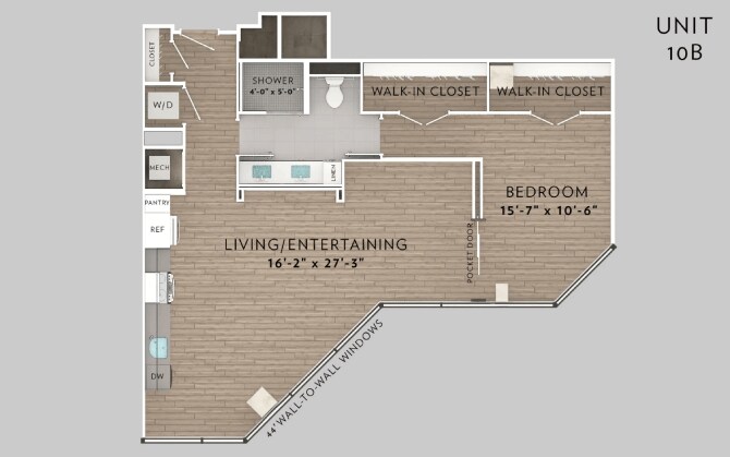Floor Plan - 10B 1 Bed 1 Bath