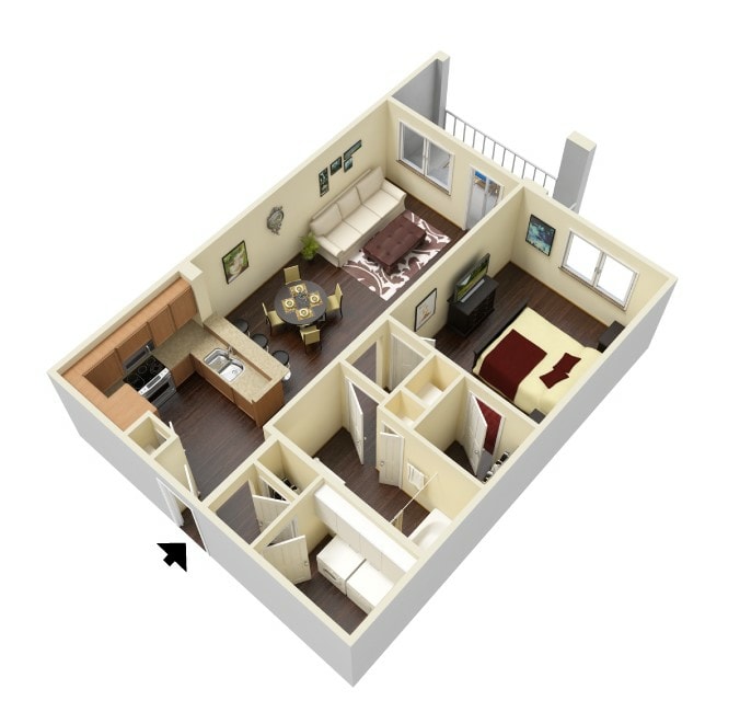 Dogwood 3D furnished.jpg - A1 - Dogwood - One Bedroom, One Bathroom