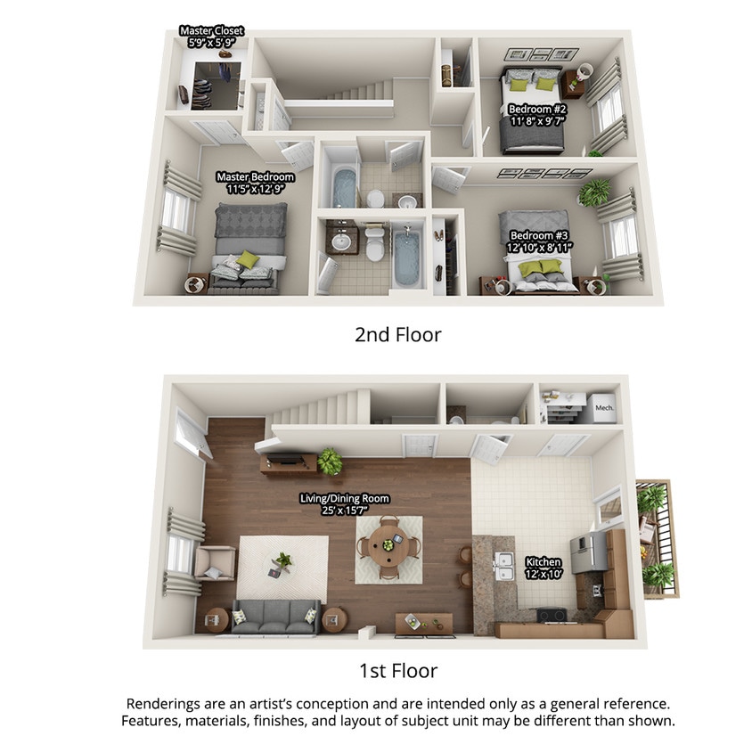Floor Plan - 2 Bedroom Townhome with Main Level Garage