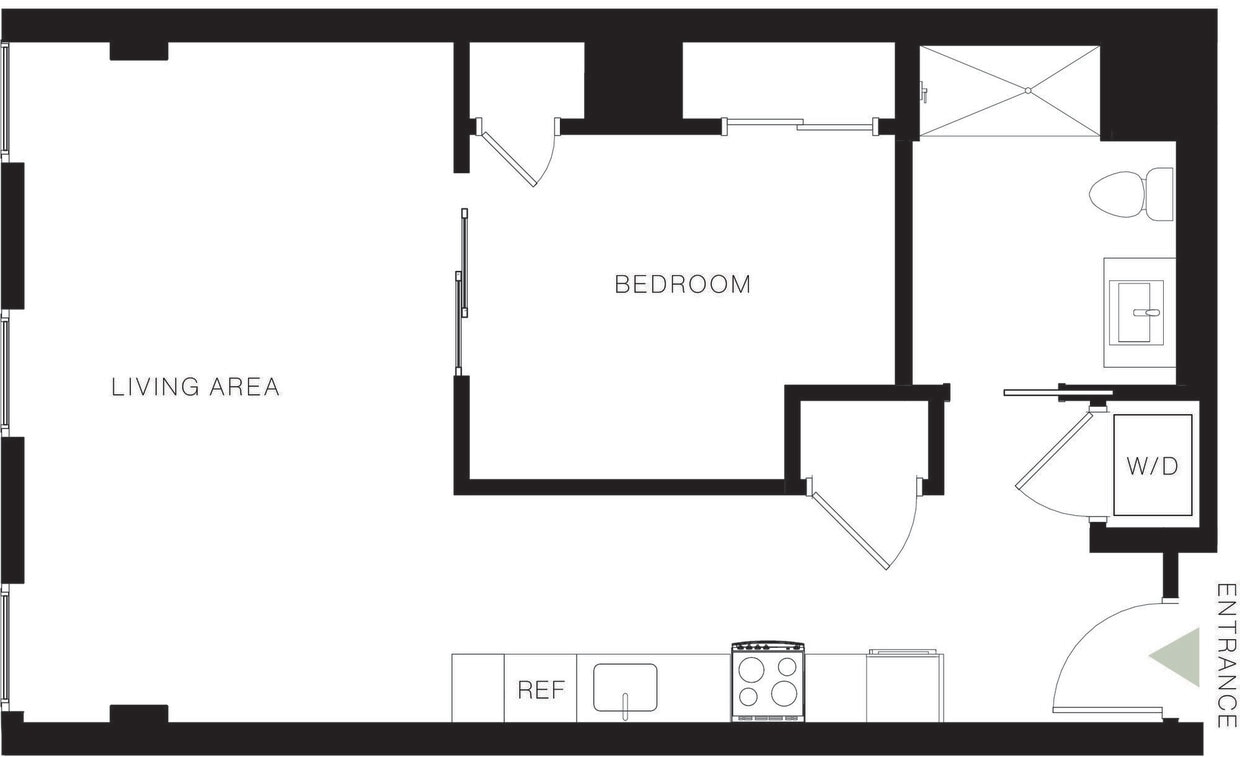 Floor Plan - 1BD, 1BTH E