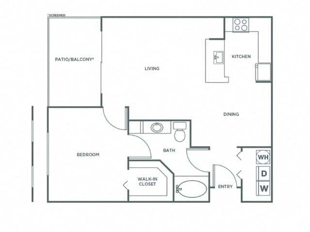 Floor Plan - One Bedroom One Bath (816 SF)