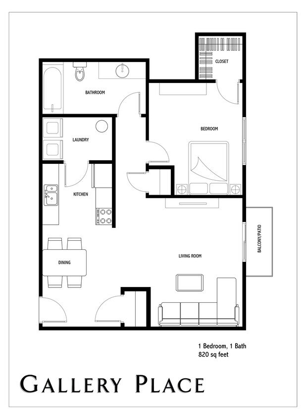 Floor Plan - 1 Bedroom, 1 Bath