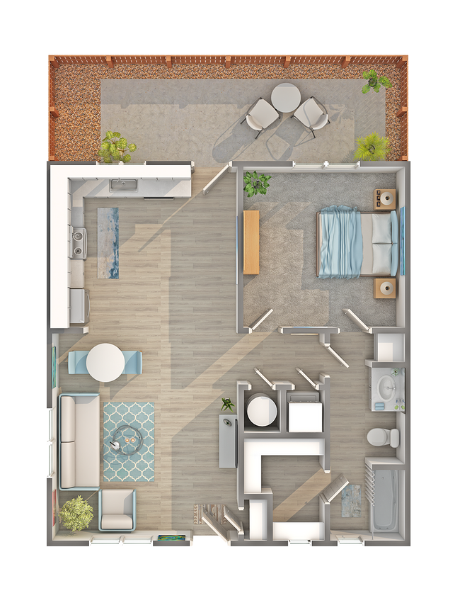 1 BR x 1 BA with Washer/Dryer Floorplan - 1 BR x 1 BA with Washer/Dryer