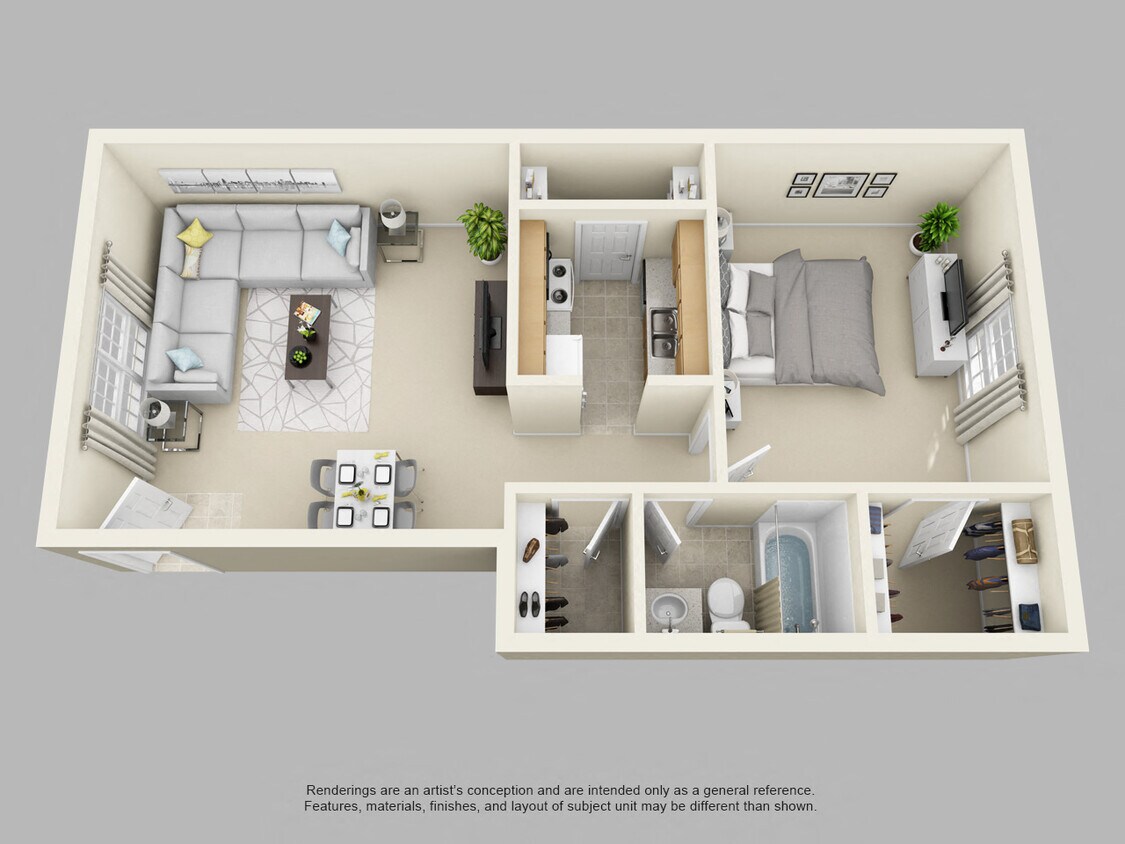 Floor Plan - 1 Bed 1 Bath