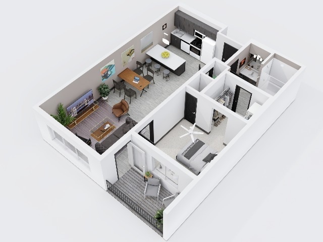 City Scape 1B6 is a spacious open concept one bedroom floor plan that features modern finishes and an in-unit washer and dryer. - City Scape 1B6