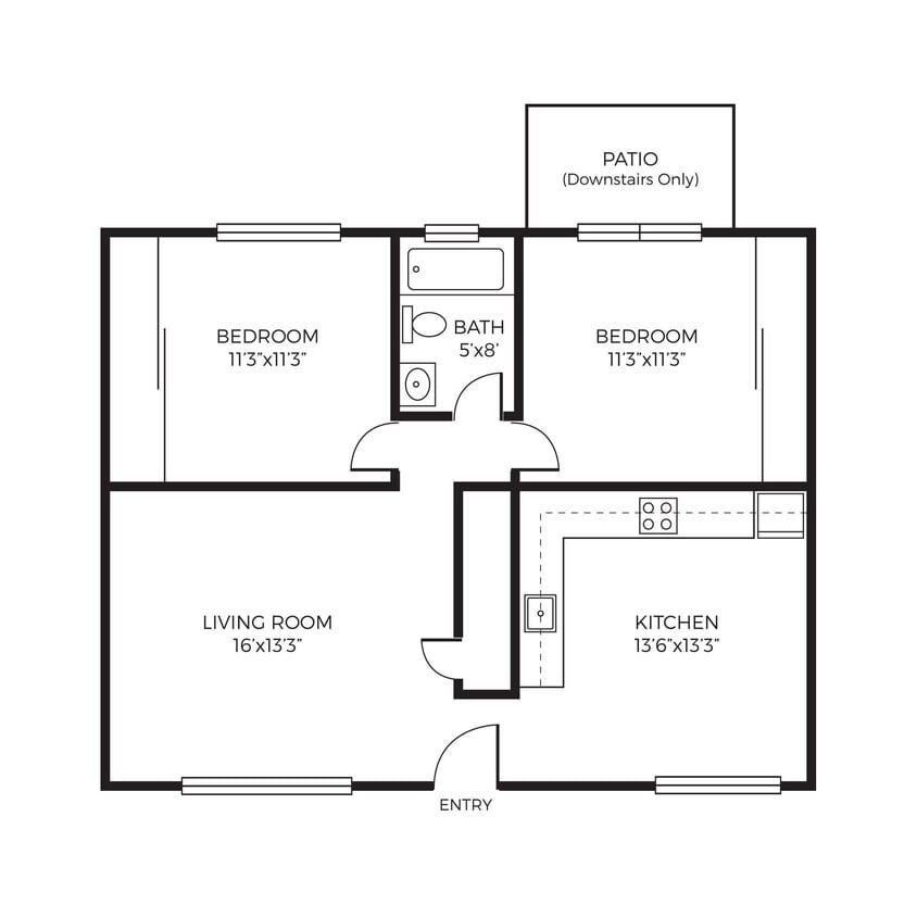 Floor Plan - 2 Bed 1 Bath