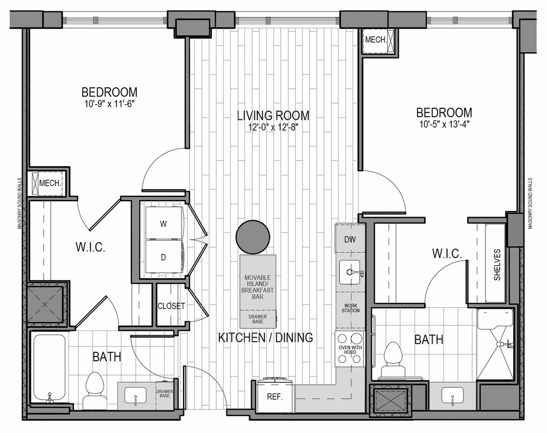 Unit 1107, 1807 Floor Plan - 2BR/2BA HANDICAP ACCESSIBLE
