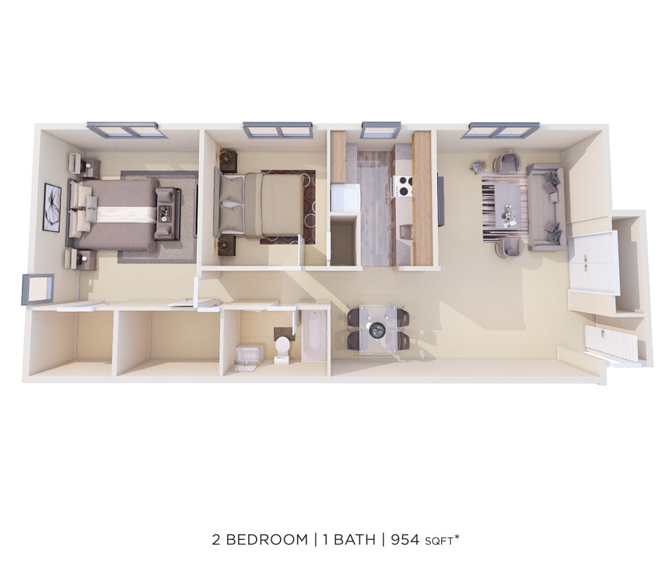 Floor Plan - Two Bedroom - 954 sqft