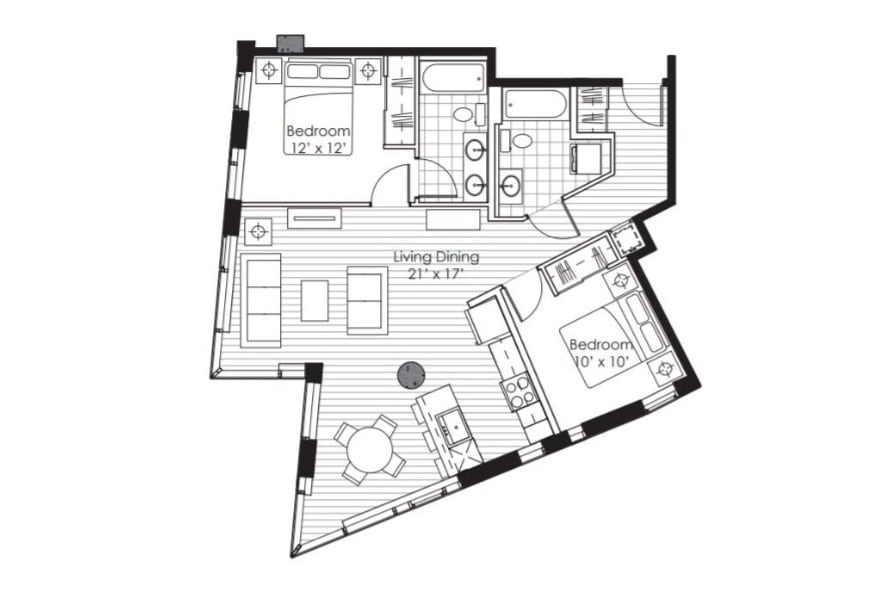 Floorplan x02; Levels 18-22 - 2x2 A