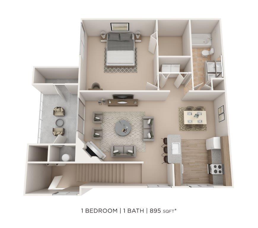 Floor Plan - One Bedroom - 895 sqft