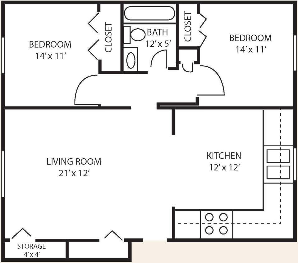 2 BR/1 BA - 2 Bedroom