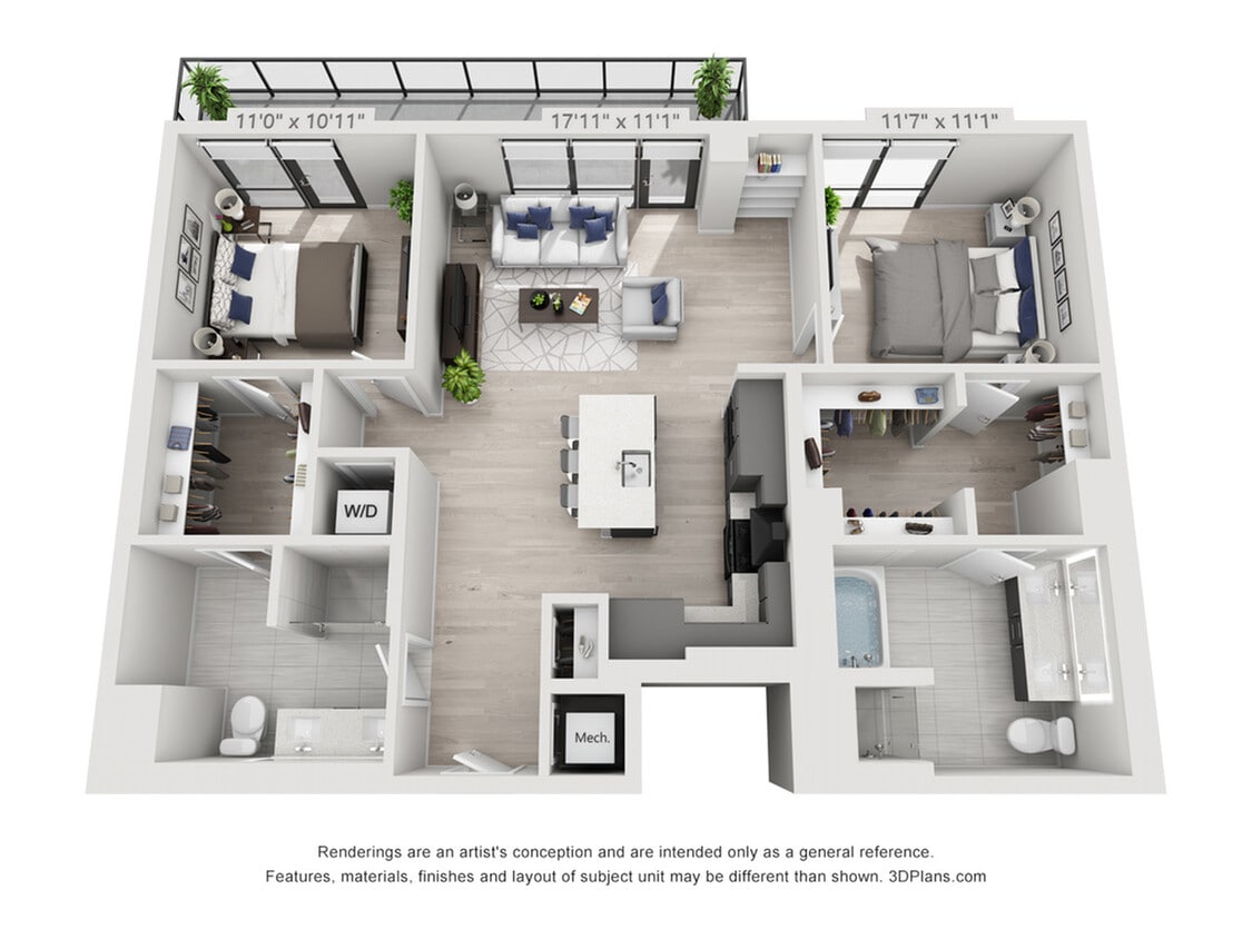 Two Bedroom Two Bath Penthouse (1,197 SF) - Two Bedroom Two Bath Penthouse (1,197 SF)