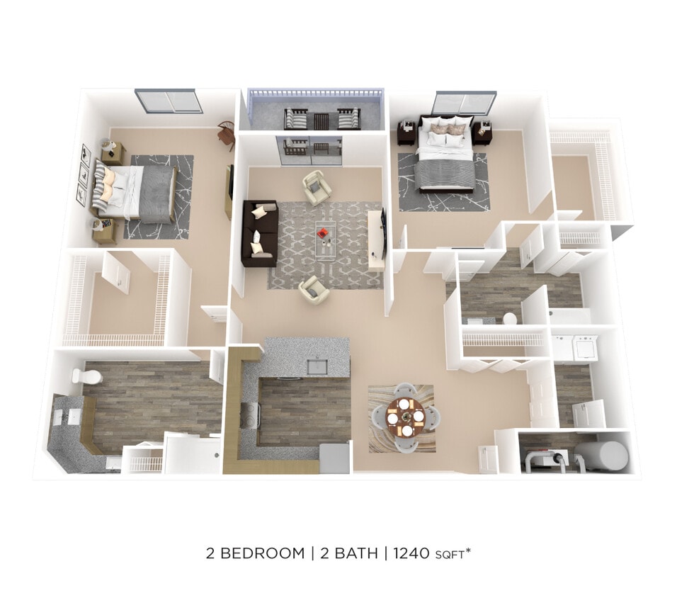 Floor Plan - Two Bedroom 2 Bath- 1,240 sqft