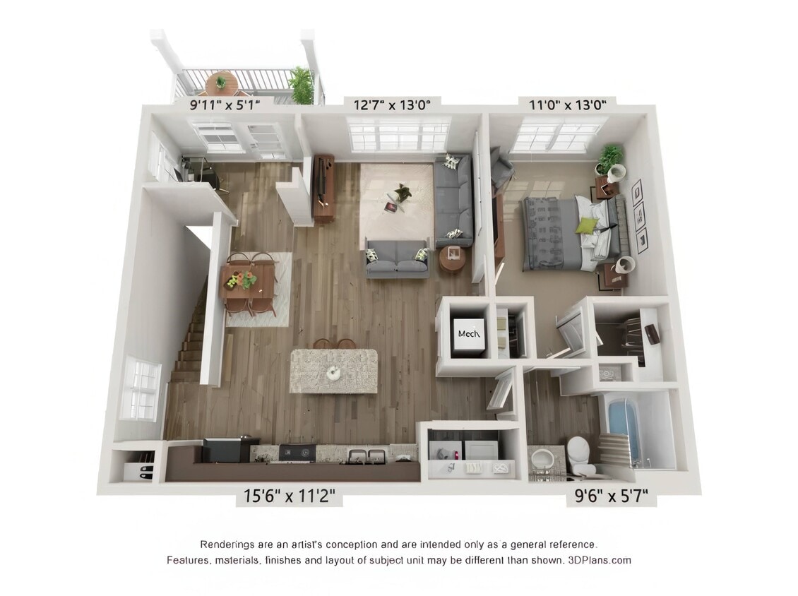 Floor Plan - 1 Bedroom, 1 Bathroom