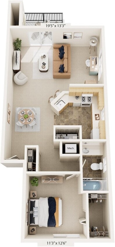 Floor Plan - One Bedroom End