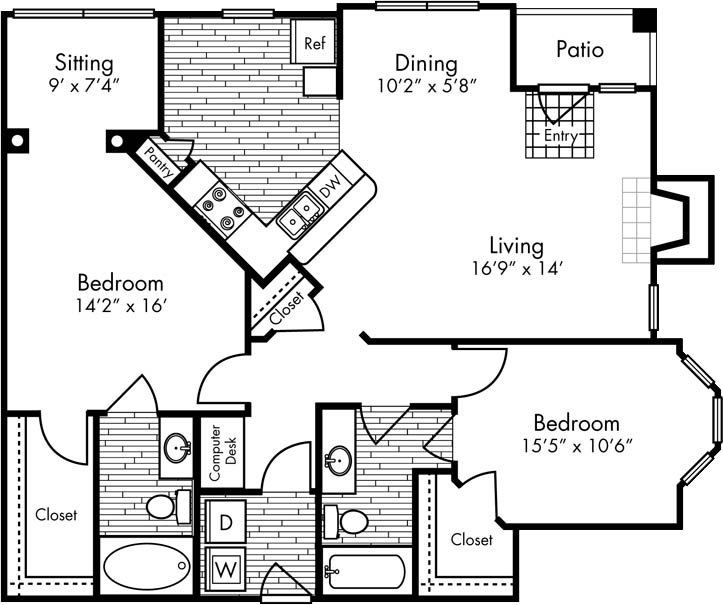 Floor Plan - Two Bedroom Two Bath