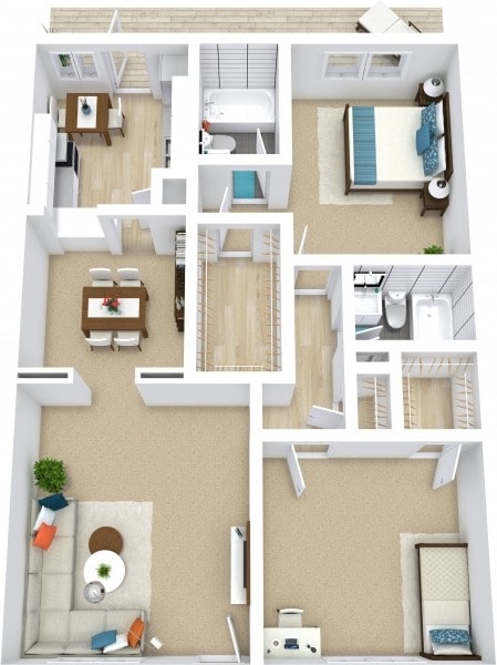 Floor Plan - 2 Bedroom, 2 Bath 1200 sqft