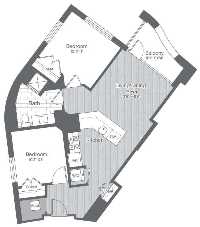 Floor Plan - 2 Bed/1 Bath-B2