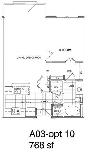 Floor Plan - 1 Bedroom, 1 Bath 768 SF A3.8