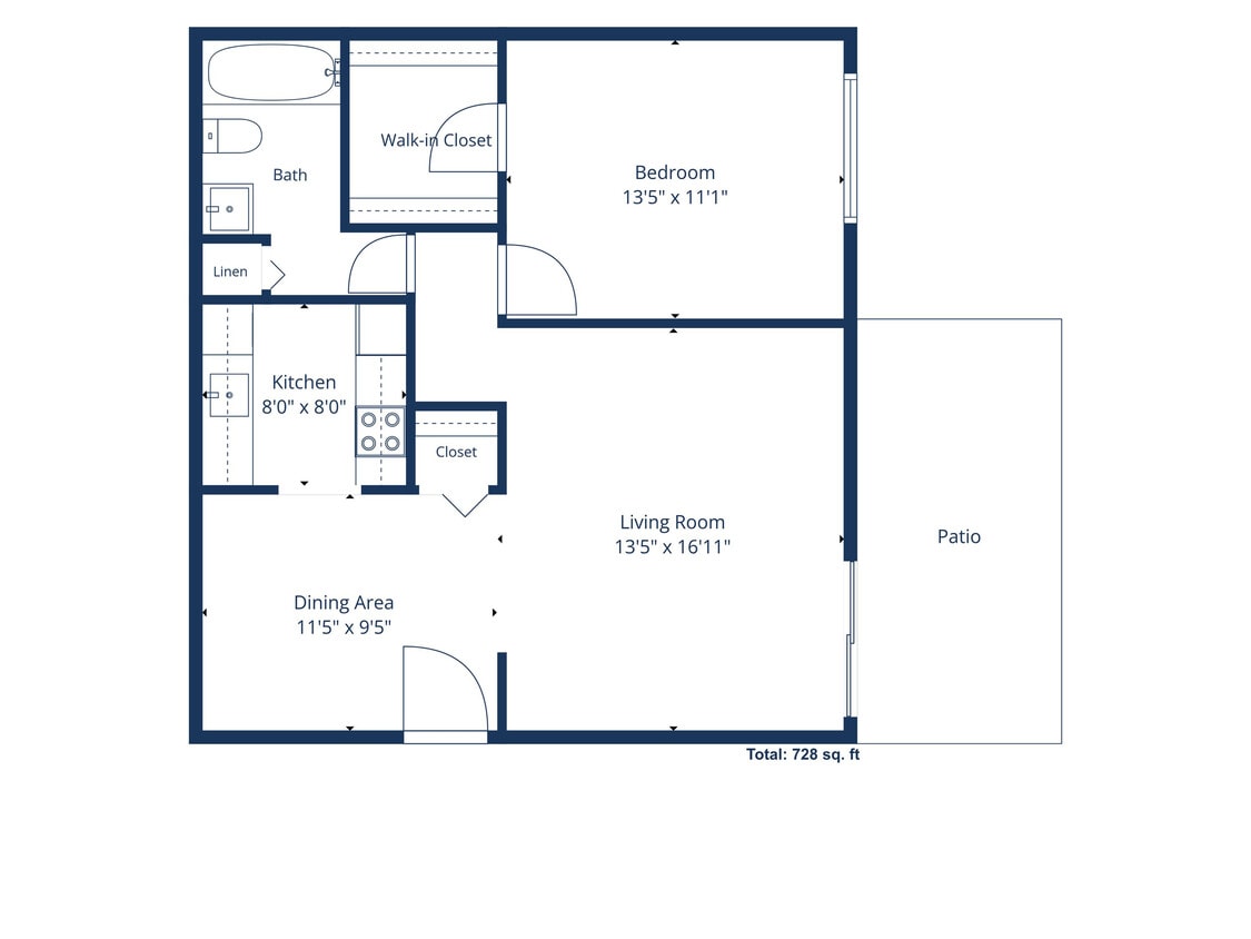PW Website_ 1 Bedroom 1 Bath Ground Level w Patio 728 sqft - 1 Bedroom, 1 Bath Ground Level w Patio (728 sqft.)