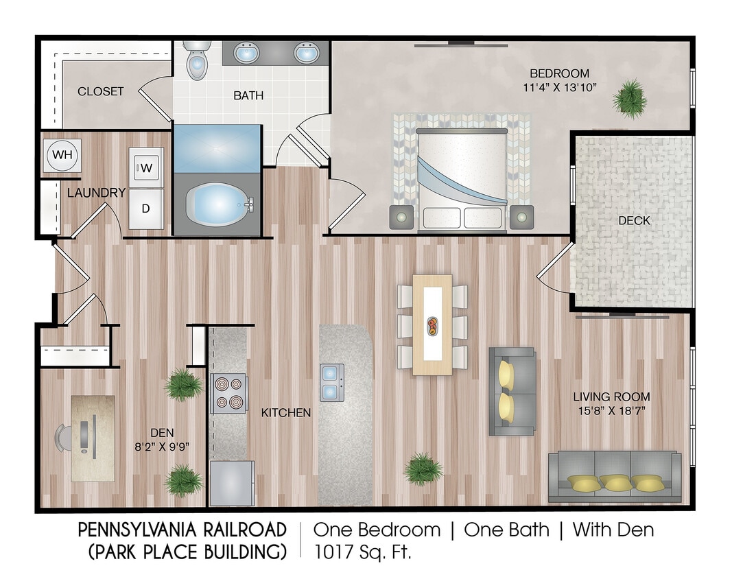 1017 Square Feet - Pennsylvania Railroad with Den (Parkside Building)