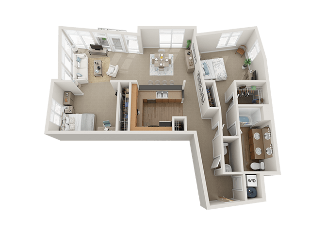 Floor Plan - 1 Bed 1.5 Bath + Den