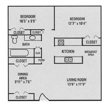 2BR/1BA - Two Bedroom 