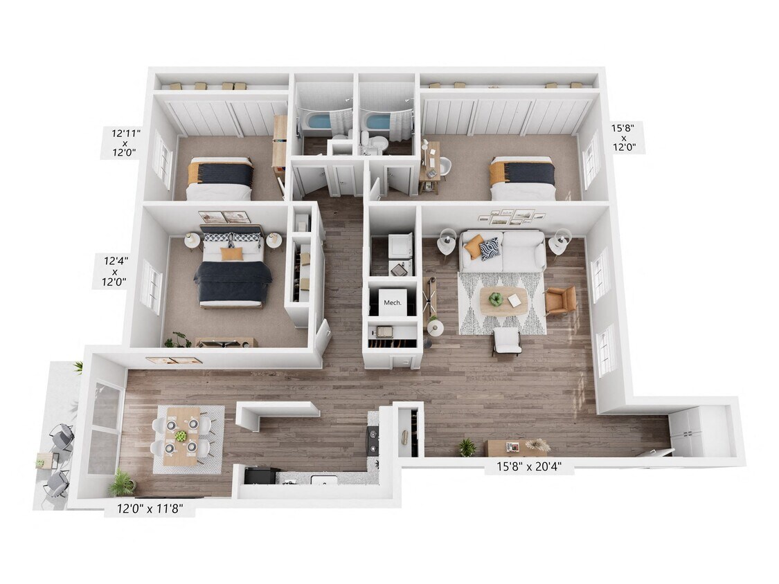 Floor Plan - 3 bed 2 bath Renovated - Brannigan