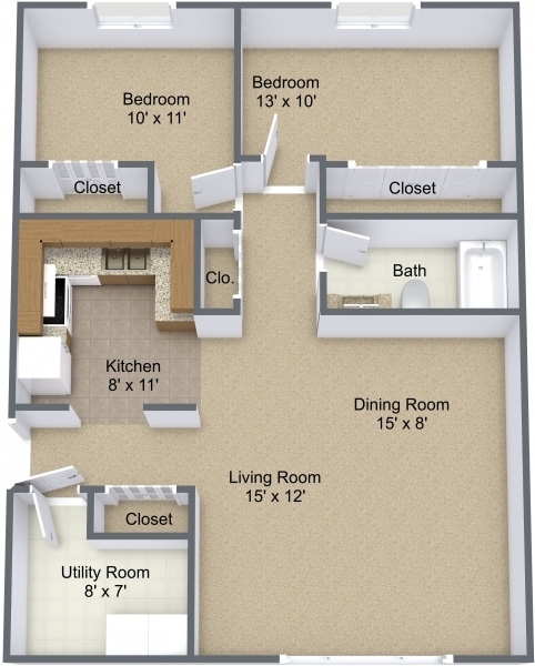 2BR, 1BA - 1,000 SF - Lg Two bedroom