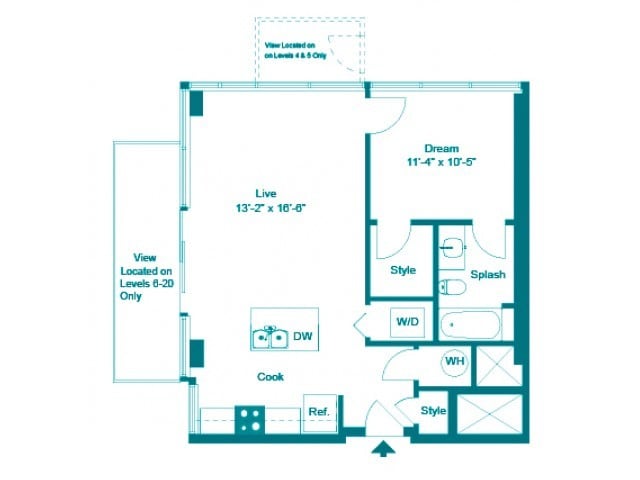 Teal Floorplan - One Bedroom One Bath (728 SF)