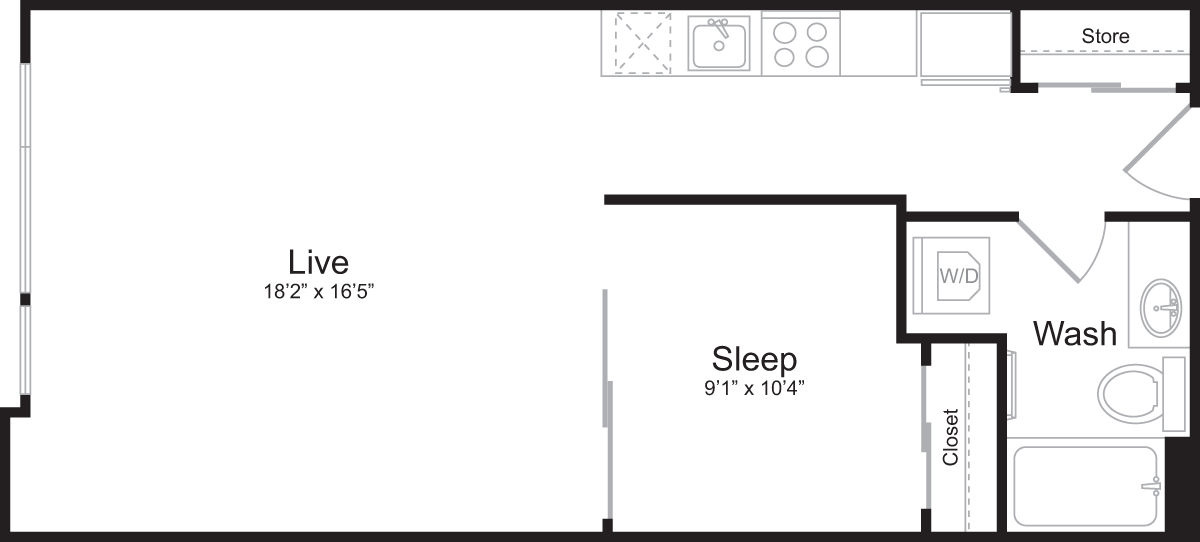 Floor Plan - Open 1 Bedroom B
