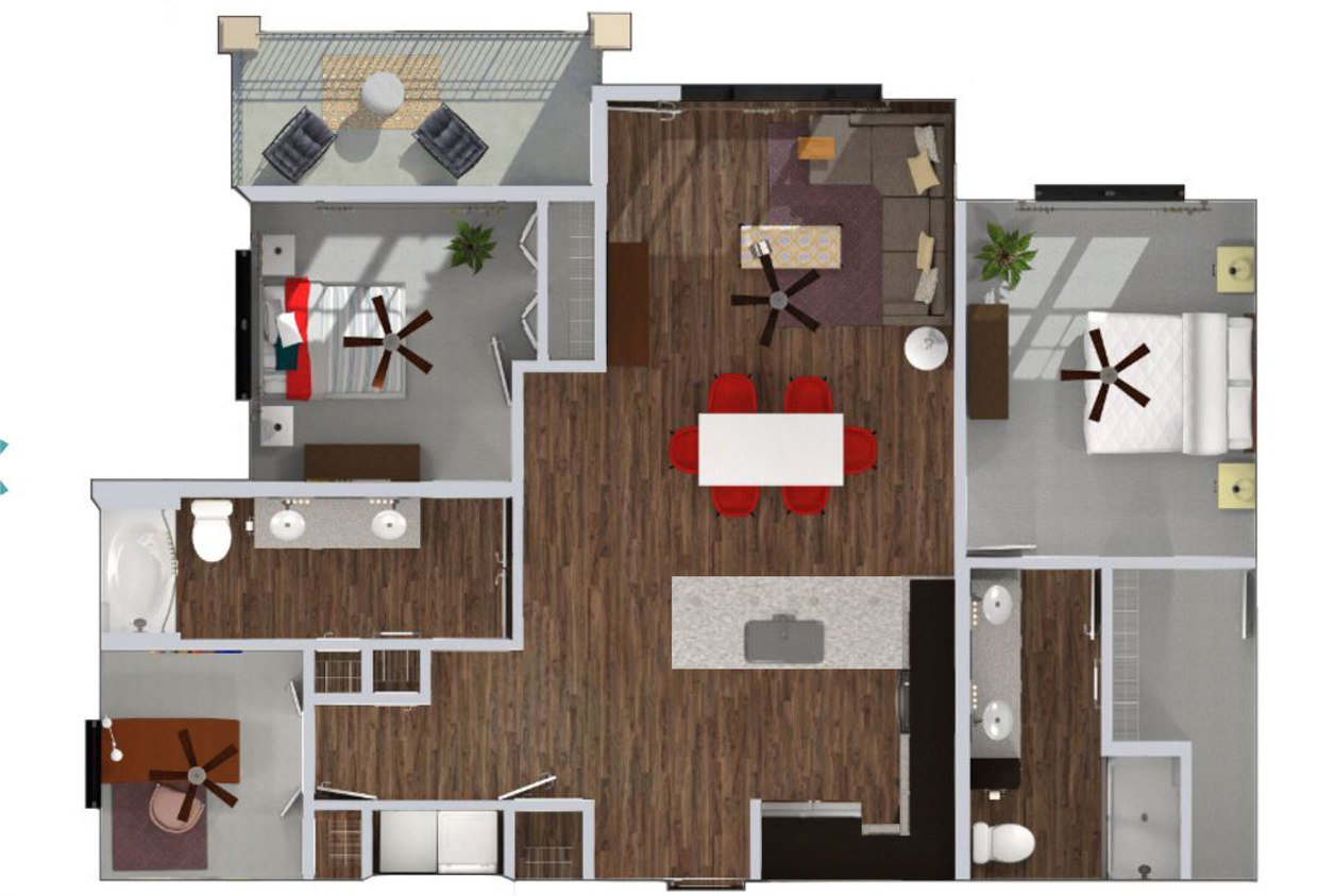Floor Plan - Versailles - 2 Bed + Den
