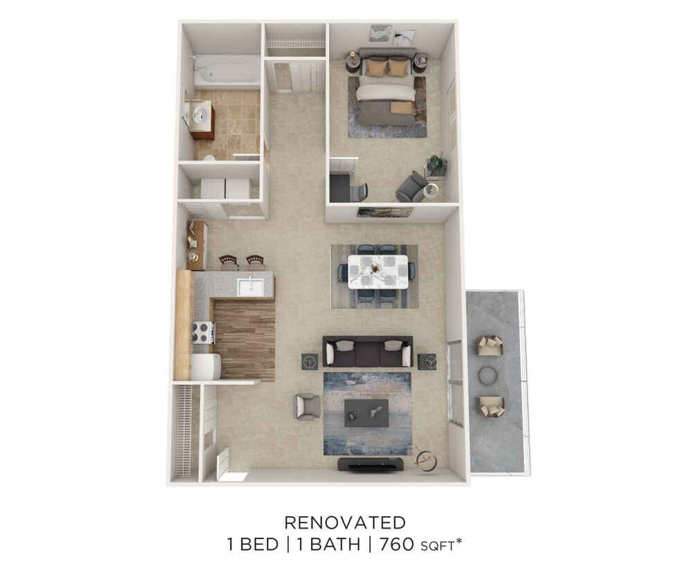 Floor Plan - One Bedroom - 760 sqft