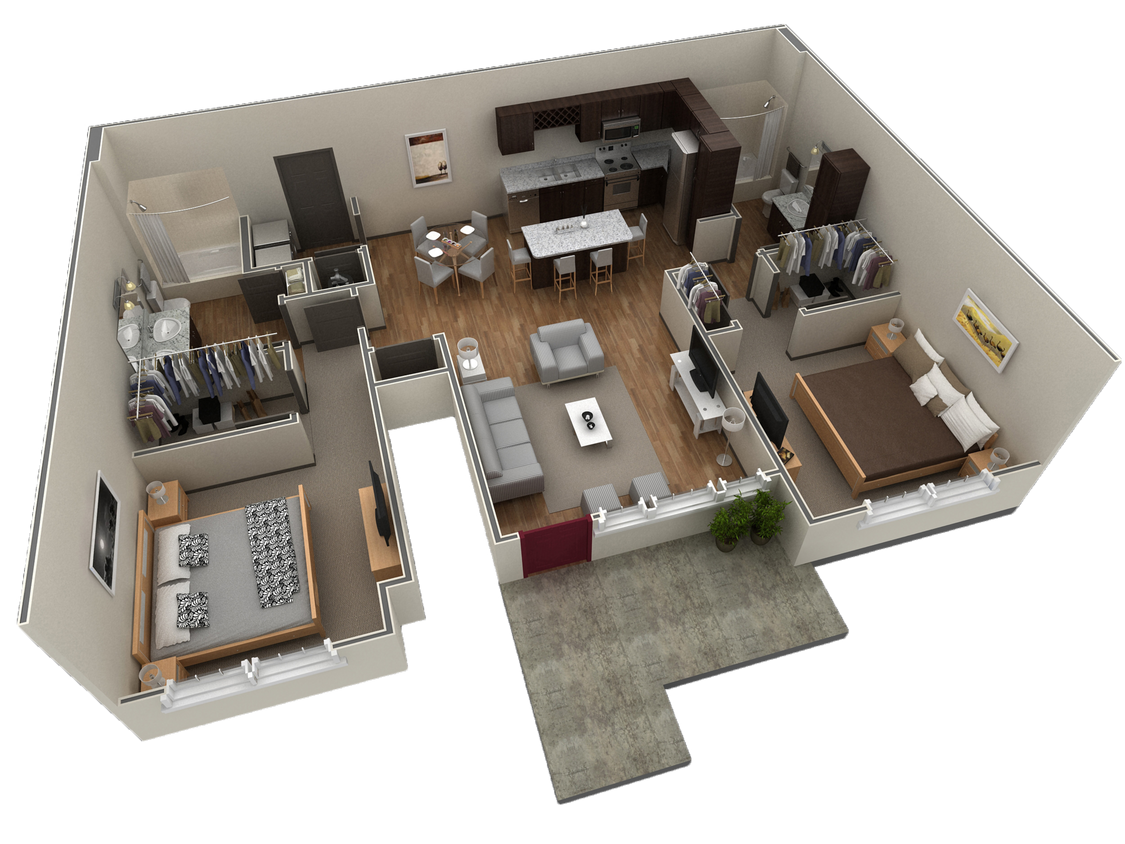 Floor Plan - 2 BR Grand Courtyard Garage