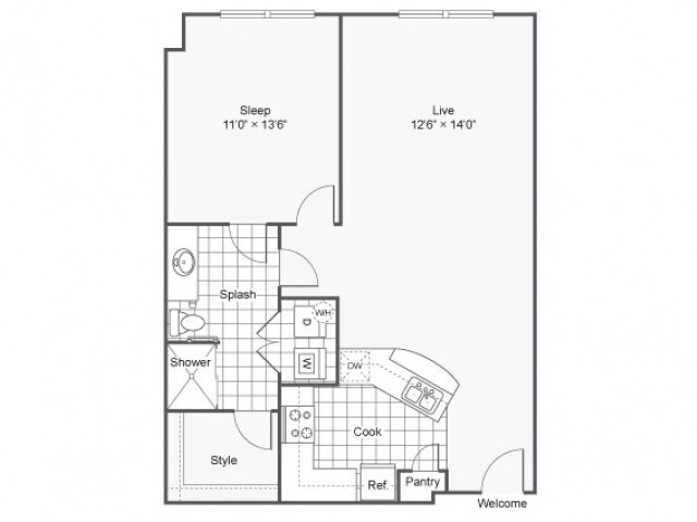 Floor Plan - 1 Bed 1 Bath Washer Dryer I