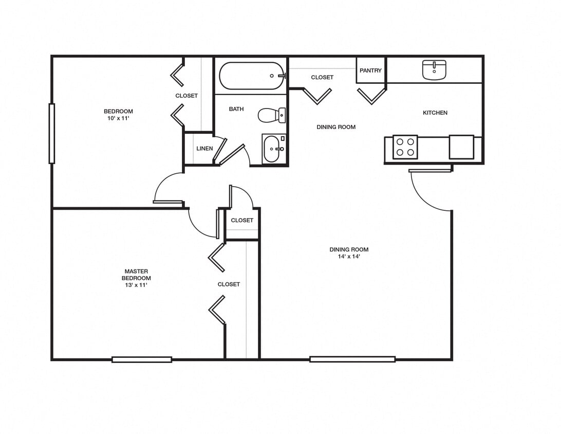 Floor Plan - 2 Bed, 1 Bath - 800 sq ft
